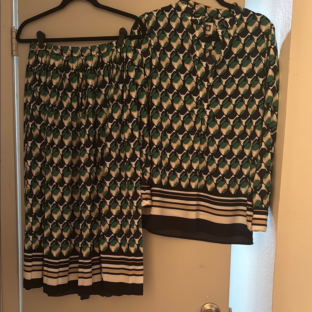 Stylish Green Patterned Skirt and shirt